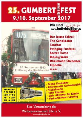 Plakat zum Gumbertstrassenfest 2017 mit Foto der U75 und Programmpunkten
