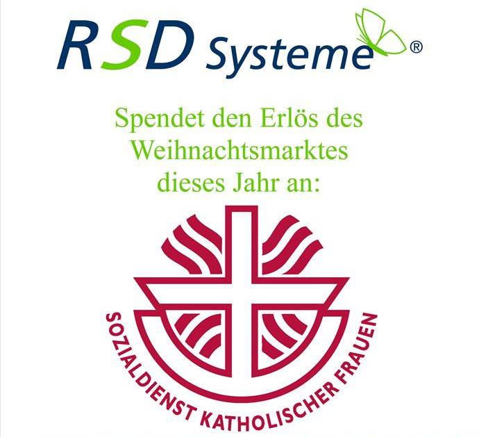 Plakat zur Spende der RSD Systeme GmbH an den SkF Langenfeld mit beiden Logos