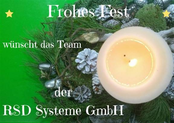 Karte mit Kerzengesteck "Frohes Fest wünscht das Team der RSD Systeme GmbH"