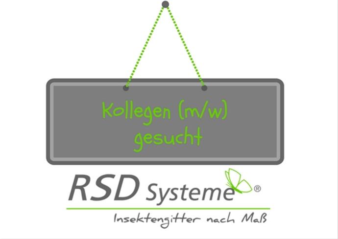 Schild "Kollegen (m/w) gesucht" bei der RSD Systeme GmbH für Insektengitter nach Maß